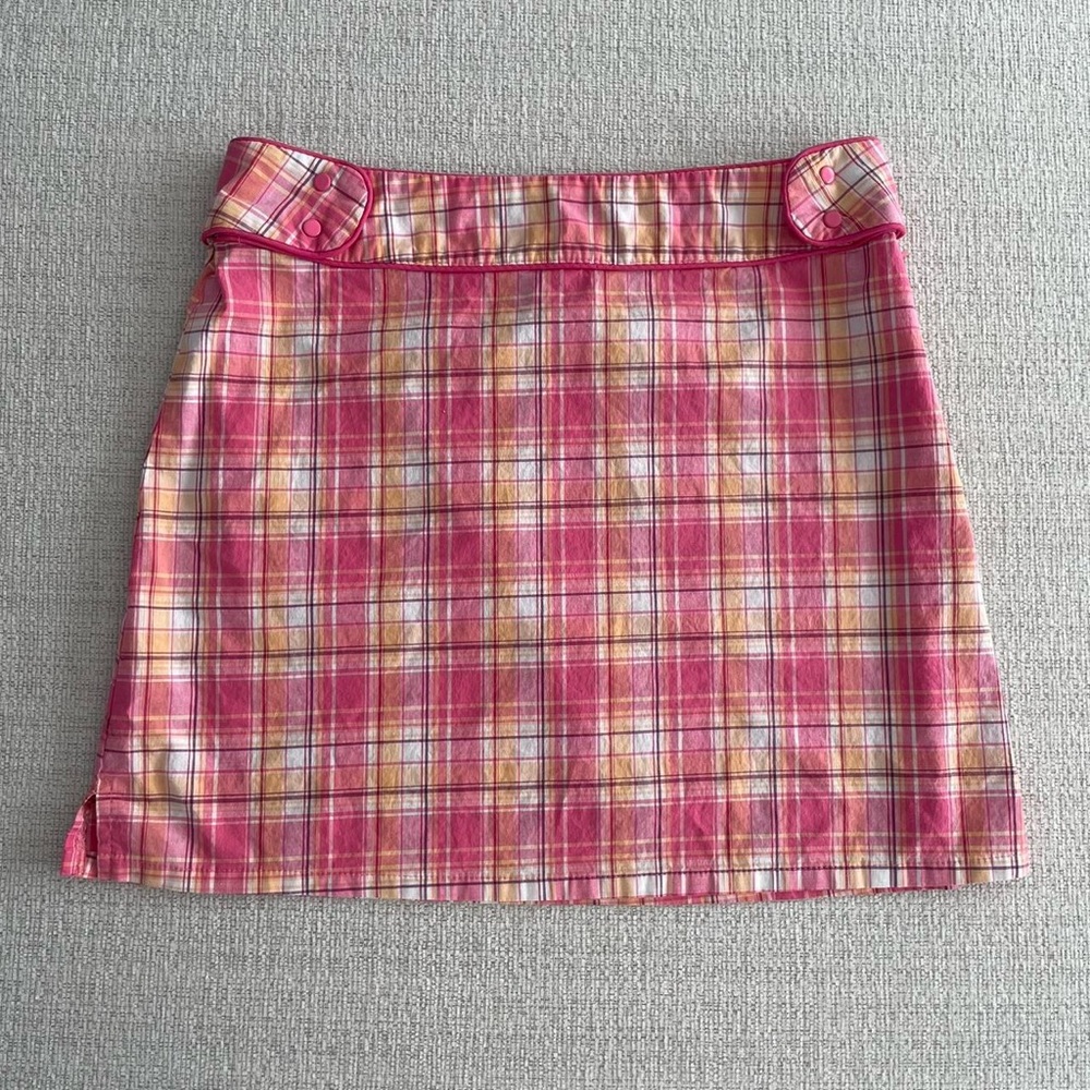 Slant vintage pink and orange plaid mini skirt